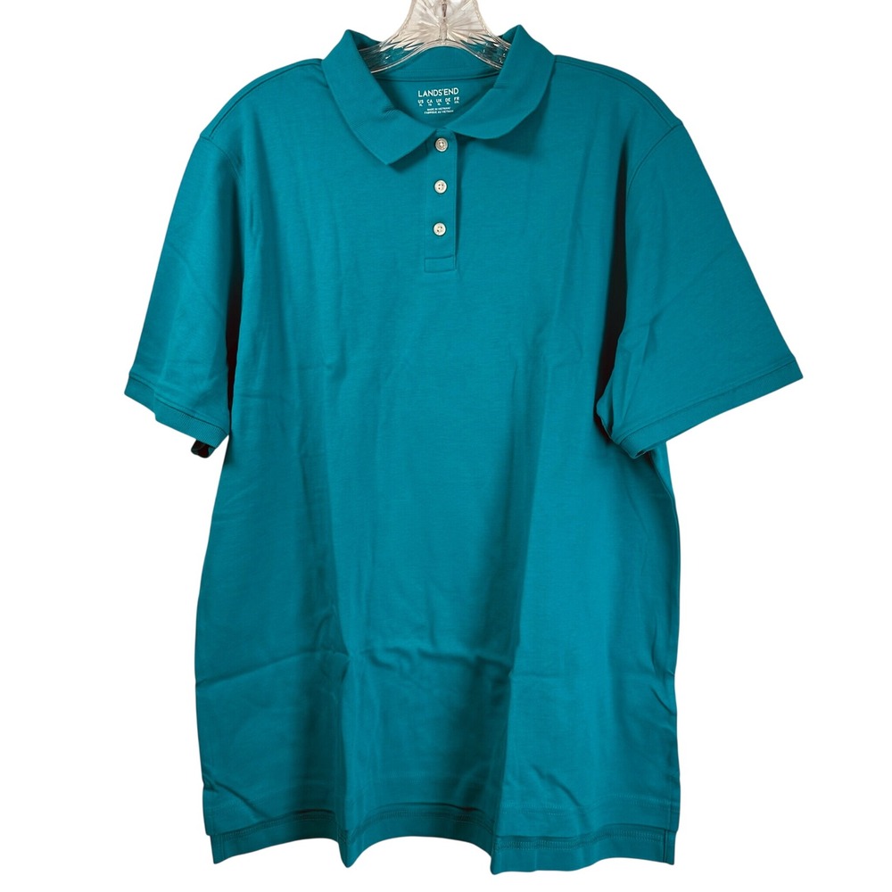 Lands End Mens XL Polo Shirt Short Sleeve Teal Blue 100% Cotton Jersey 5011